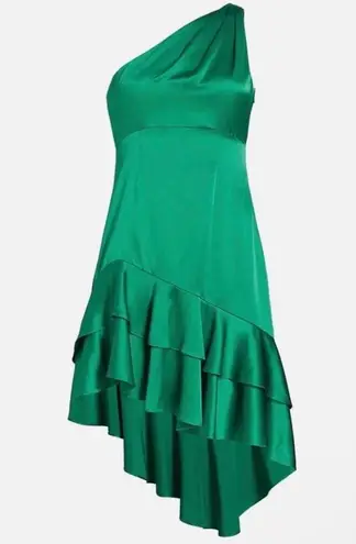 Cinq à Sept CINQ A SEPT 100% silk shell one shoulder high low dress in jade