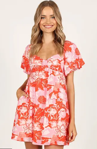 Petal and Pup Maggie Mini Dress Floral Pink and Orange