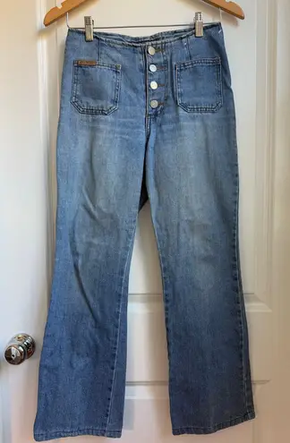 Vintage Hot And The Gang Size 5 Blue Denim Made in USA Flare Jeans Button Fly - Image 1