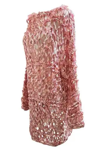 Hand knit with large needles, draped tunic / dress / beach coverup, NWOT White Size M