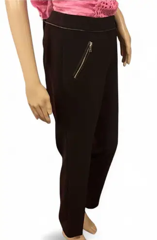 Rebecca Taylor Black Trousers Leather Trim Silver Zipper Detail Size 8