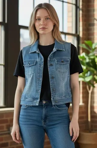 J Jill M Denim Vest Stretch Blue Jean Sleeveless Western Normcore Capsule Crop Size M