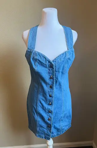 PARIS SPORTS CLUB VINTAGE denim button up jumper dress | small Blue