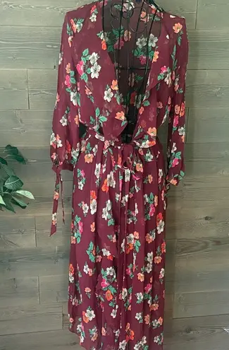 Maje burgundy floral long sleeve robe/dress