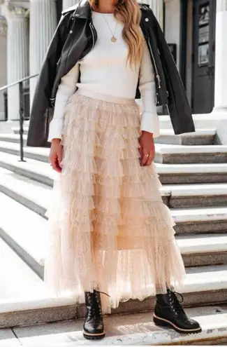 VICI Sparkle tiered Tulle Maxi Skirt