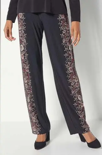 Susan Graver NEW Regular Printed Liquid Knit Pull-On Pants Black/Neutral Size 2X