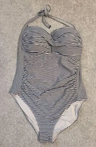 Nip Tuck Swim Size 12 Nautical Halter Blue and White One Piece Underwire