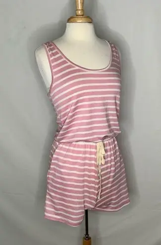 7th Ray Pink/White Striped Tank Summer Stretchy Pockets Lounge Comfy Romper M