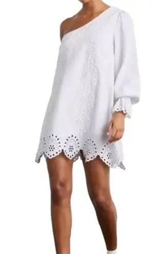 Hill House NWT  White Linen Eyelet One Shoulder Mila Linen Dress S