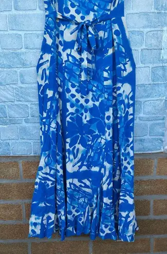 Jams World womens dress blue floral doodle ruffled hem waist tie vintage small