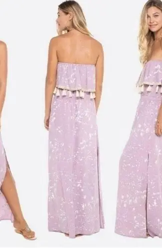 Women’s Skemo light blue bleach spotted tasseled sleeveless maxi dress beach