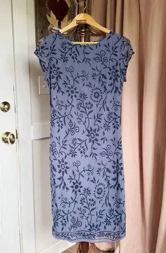 Vintage 90s Blue Floral Cap Sleeve Chiffon Midi Dress