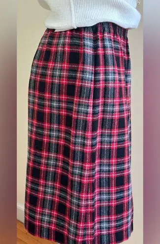 Blair Boutique Vintage Red White Gray Black Plaid Midi Skirt SZ 10 Wool Blend