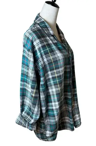 90s Vintage Hill & Archer Green Plaid Cotton Pajama Flannel Top Grunge Boyfriend Size L