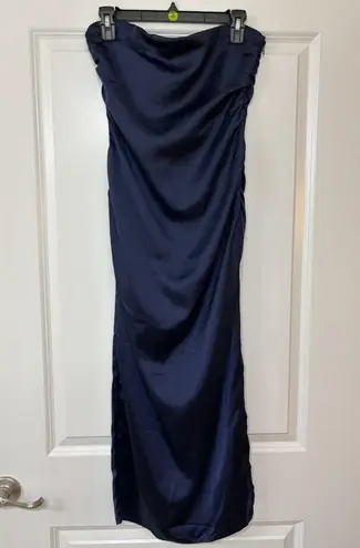 House of Harlow 1960 Midnight Blue Strapless Ruched Bodycon Midi Dress