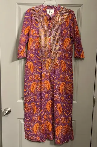 Like New Figue Cotton Maxi Dress with Gold Sequin Overlay Size Medium