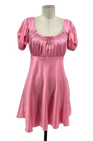 Dolls Kill  x Care Bears Here to Cheer Mini Dress Pink Satin Babydoll Size Large