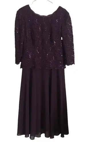 Alex Evenings Womens Size 12 Tea-Length Lace Mock Special Occasion Dress, Deep Plum, Reg $450.15