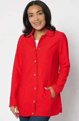 Isaac Mizrahi Live! Quilted Knit Jacquard Long Jacket Rich Red 3X Lightweight