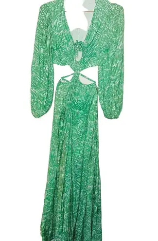 Jonathan Simkhai Adelaide Green Floral Print Satin Cutouts Maxi Dress size XS