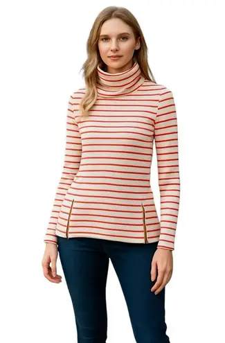 Sail To Sable Tuckernuck Pink White striped cowl Sweatshirt Goldtone Zipper top