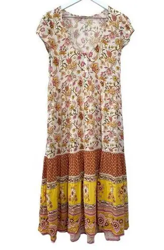Spell & The Gypsy Portobello Road Babydoll Midi Dress Size XS Yellow