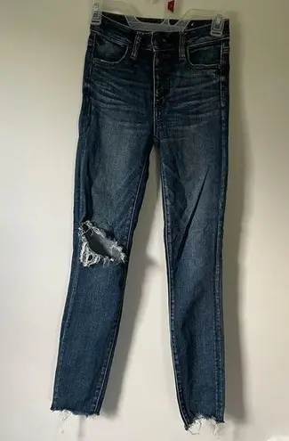 American Eagle  Next Level Stretch High Rise Jegging Crop Distressed Blue Jean 0