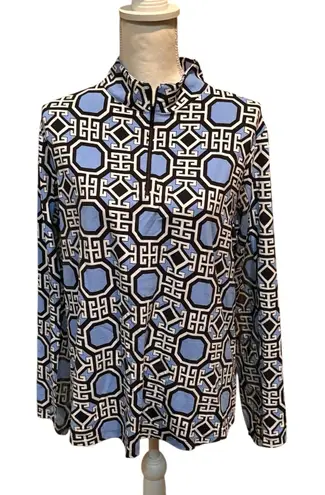 IBKUL Women's XL 1/4 Zip Pullover Geometric Print Blue Black UPF 50+ Cooling Top