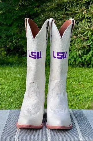 Women's White Leather LSU Vaccari University Leighton Boots 10.5 Tigers SEC