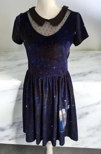 DOCTOR WHO Velvet BBC Galaxy Print Collared Dress Size Medium Blue