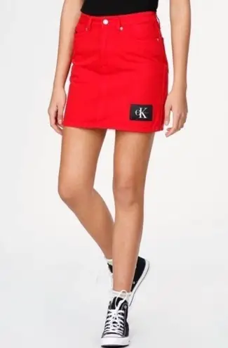 Calvin Klein Y2K Style CK  Tango Red Denim Mini Skirt 27