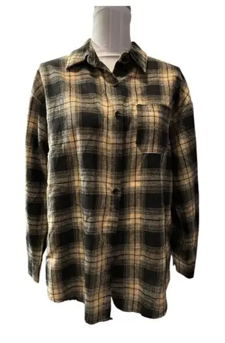 Black & Tan Plaid Flannel Button Down Size S