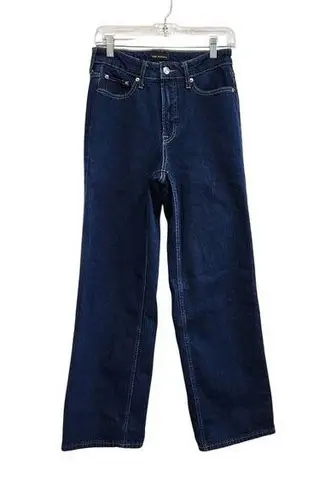 Free Assembly High Rise Full Wide Straight Leg Pockets Denim Blue Size 6