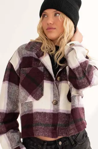 Ashley by 26 International Plum & Violet Plaid Cropped Shacket