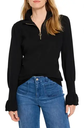 Nic+Zoe Easy Charm Black Mock Neck Puff Sleeve Quarter Zip Sweater Womens Medium