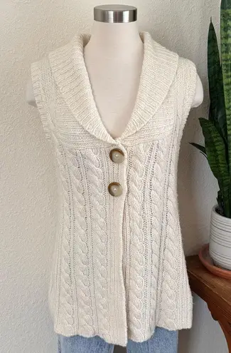 Vintage Eddie Bauer Cable Knit Sweater Vest – Wool Blend Shawl Collar large