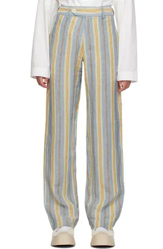 Nicholas Daley Linen Striped Trousers in Blue/Mustard, Size 34 NEW w/Tag $650 Blue