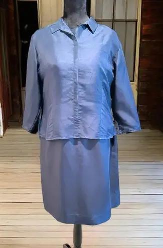 Amanda Smith pure silk shift dress with matching blouse size 14p/LgP navy blue - Image 1