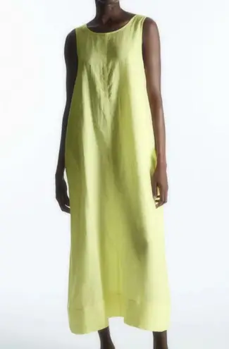 COS Gathered Linen Midi Dress Butter Yellow Size Medium