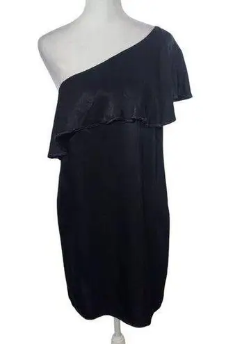 One Shoulder Black Satin Mini Dress Size XS Krisa Black Dress