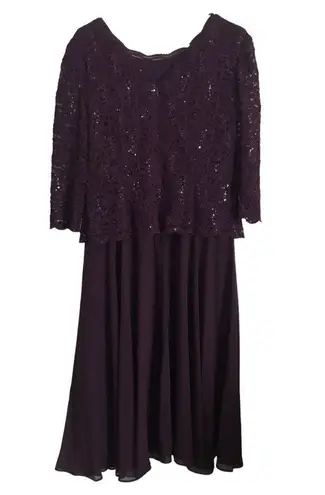 Alex Evenings Womens Size 12 Tea-Length Lace Mock Special Occasion Dress, Deep Plum, Reg $450.15