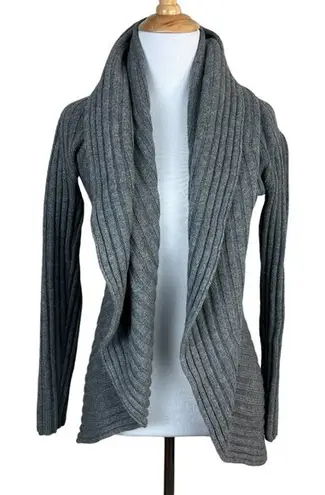Garnet Hill Cardigan Sweater Small S/M Gray Open Front Ribbed Long Sleeve Knit