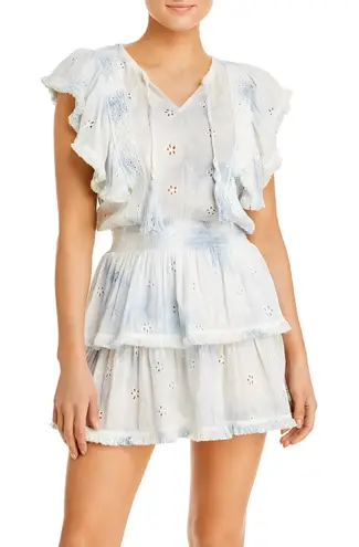 Surf Gypsy Womens Boho Coastal Tassel Ruffle Layer Tie Dye Eyelet Mini Dress L