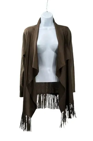 Muche et Muchette tan ultra suede soft knit fringes waterfall cardigan medium