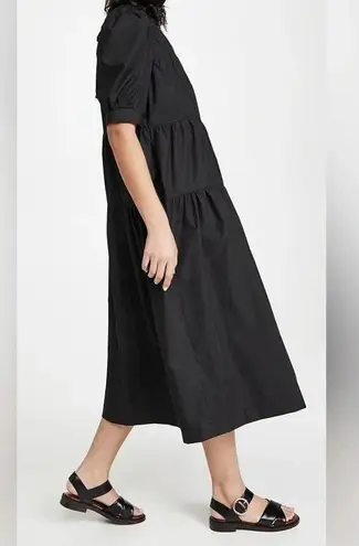 En Saison Poplin midi maxi dress tiered puff short sleeves modest hill house Black Size XS