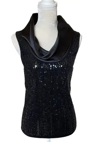 Lafayette 148 New York Sequined Embellished Cowl Neck Sleeveless Top Size L Wool