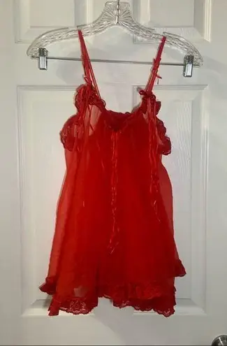 VTG Bra Lin Charms Red Mesh Sheer V Neck Chemise Teddy S