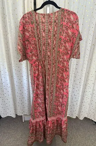 Boemo Bohemian Kaftan Floral Button Down Drawstring Tassel Midi Maxi Dress M Size M