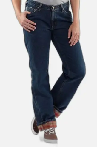 Dickies Flannel Lined Relaxed Fit Jeans 12R Dark Wash Cuff Warm Utility Campus