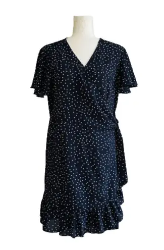 Relipop Wrap Dress Blue White Polka Dot V-Neck Bell Short Sleeve Ruffled XL NEW